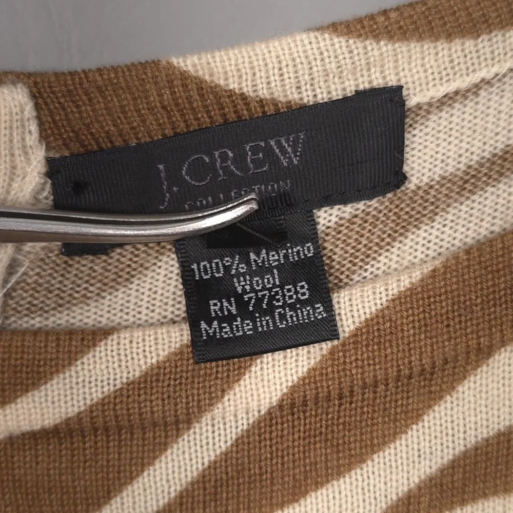 J.CREW COLLECTION 100% MERINO WOOL Zebra‎ Print 3/4 Sleeve Knit Mini Dress SMALL
